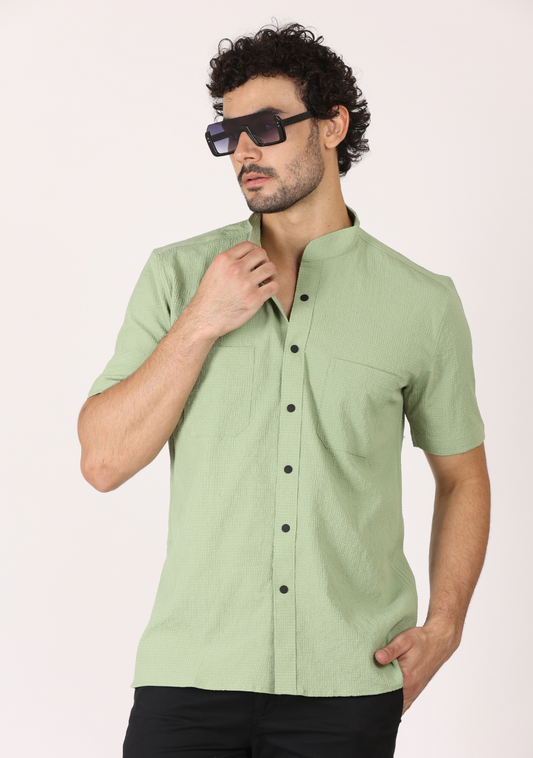 Chinese Collar Green Shirts For Men