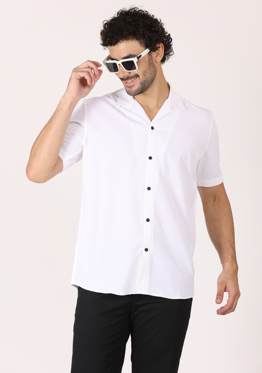 Safari Collar White Shirt For Men