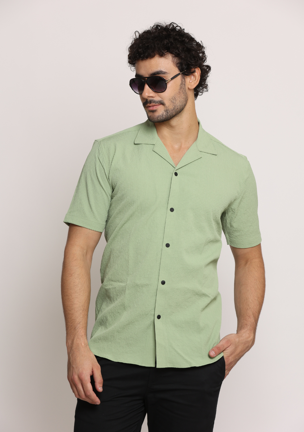 Safari Collar Green Shirt For Men