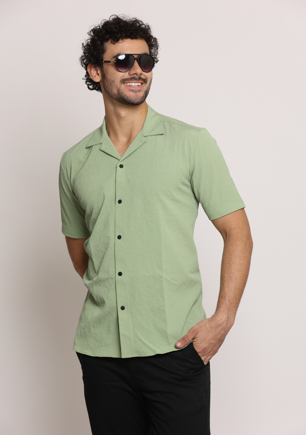 Safari Collar Green Shirt For Men