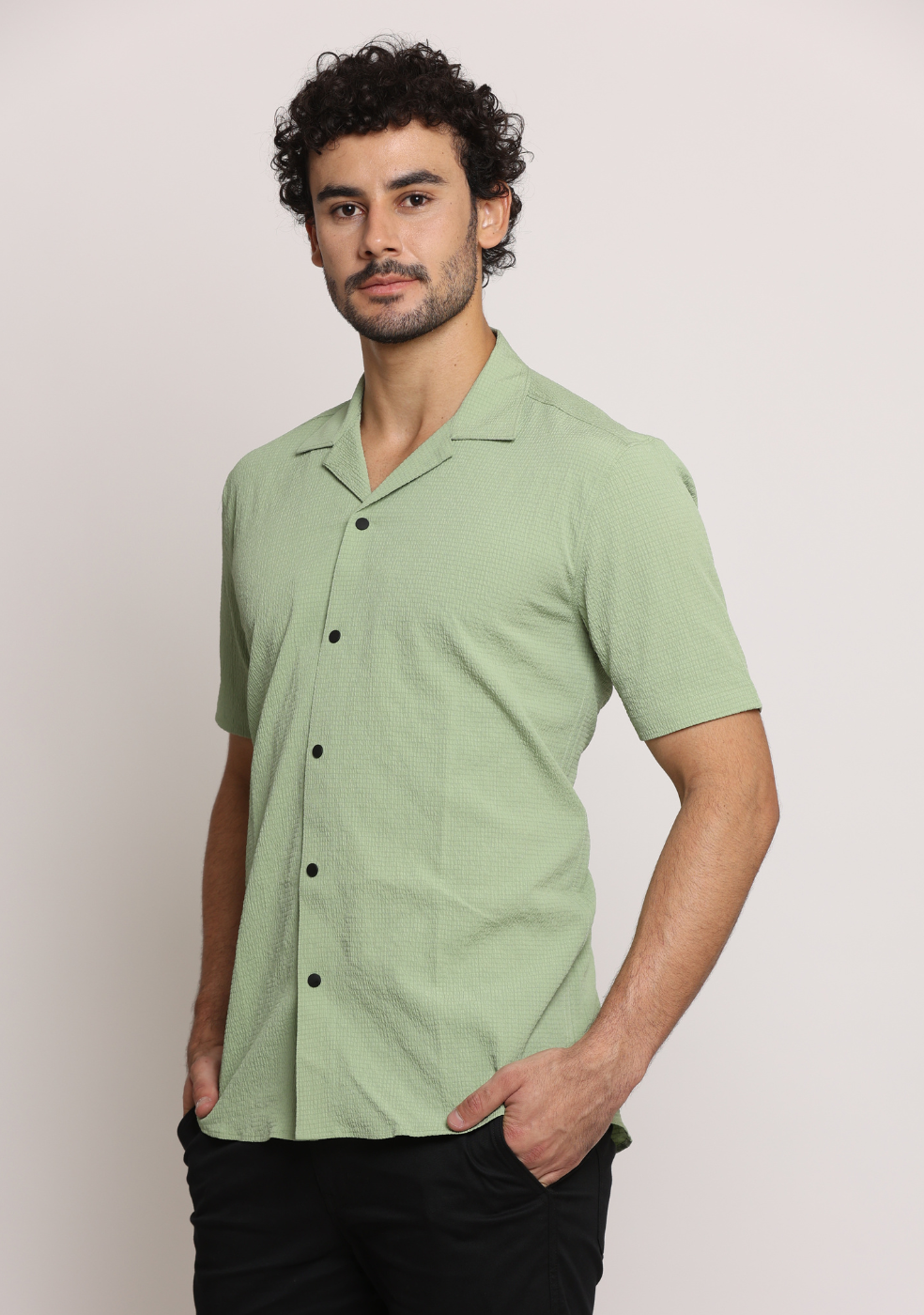 Safari Collar Green Shirt For Men