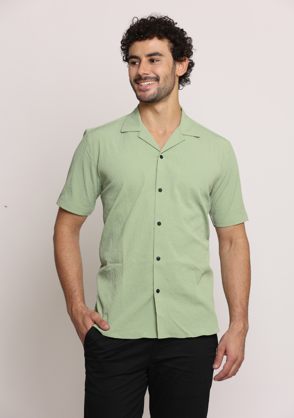 Safari Collar Green Shirt For Men