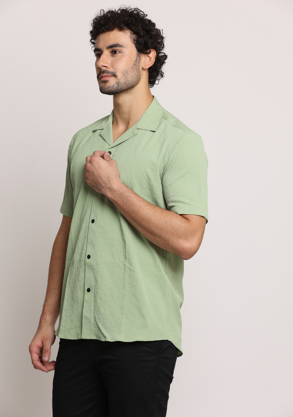 Safari Collar Green Shirt For Men