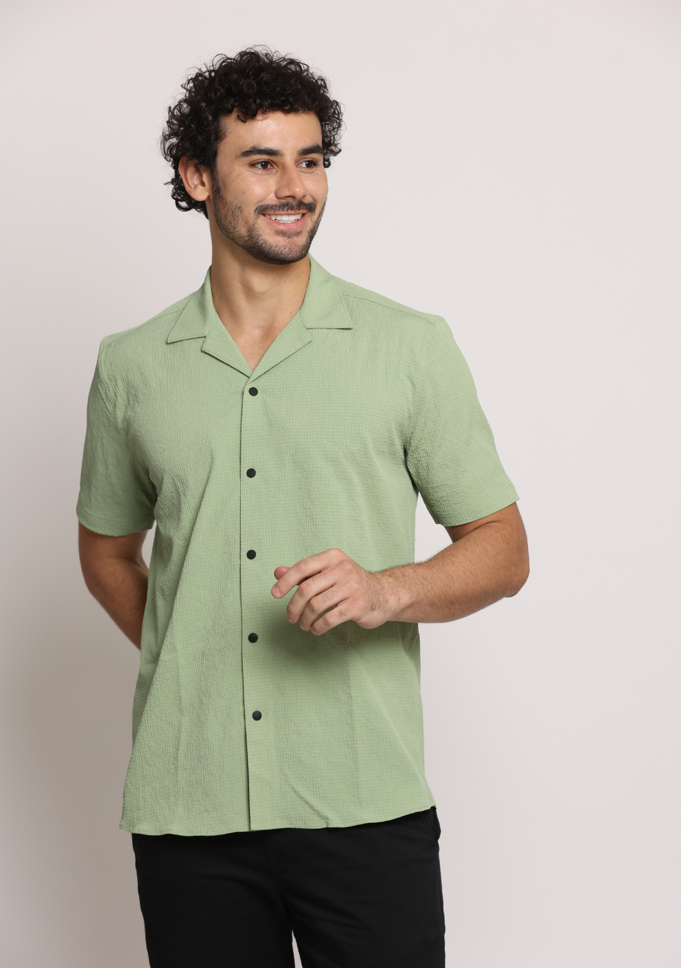 Safari Collar Green Shirt For Men