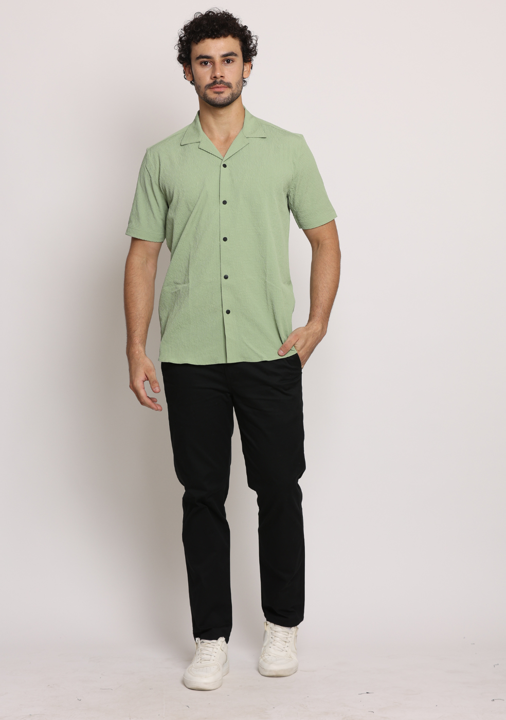 Safari Collar Green Shirt For Men