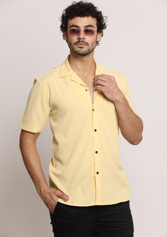 Safari Collar Yellow Shirt For Men