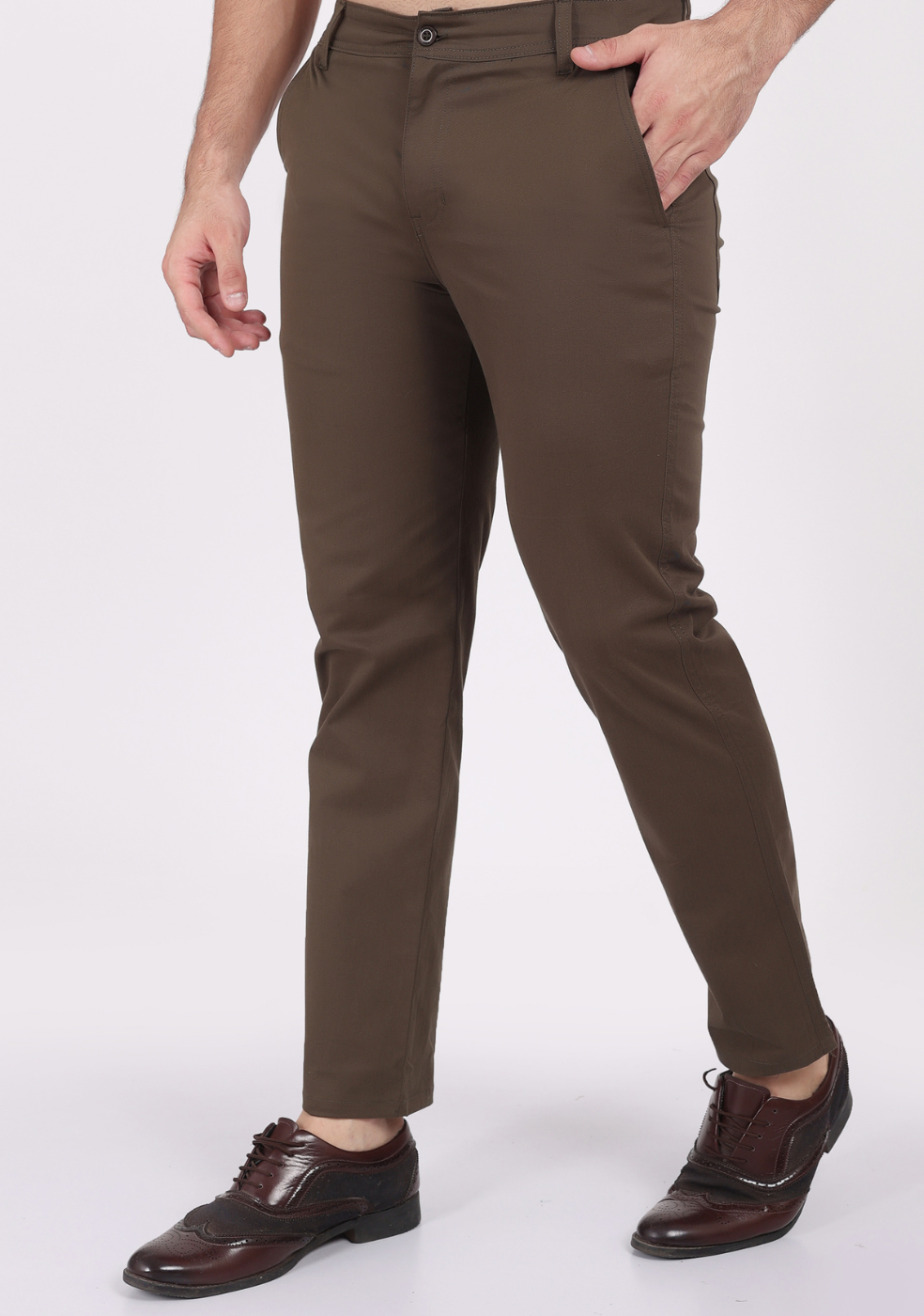 Olive-Green Casual Trousers for Men