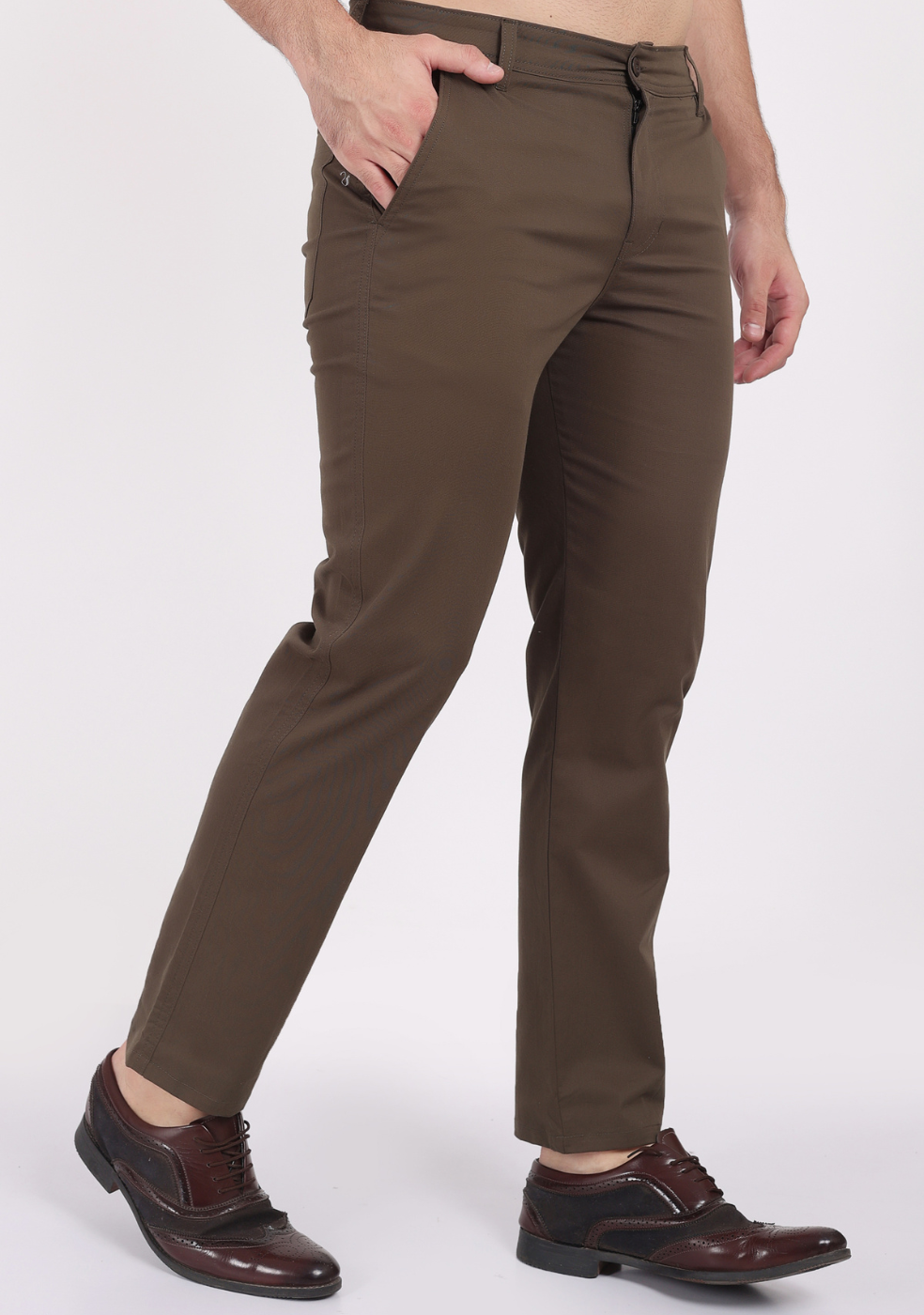 Olive-Green Casual Trousers for Men