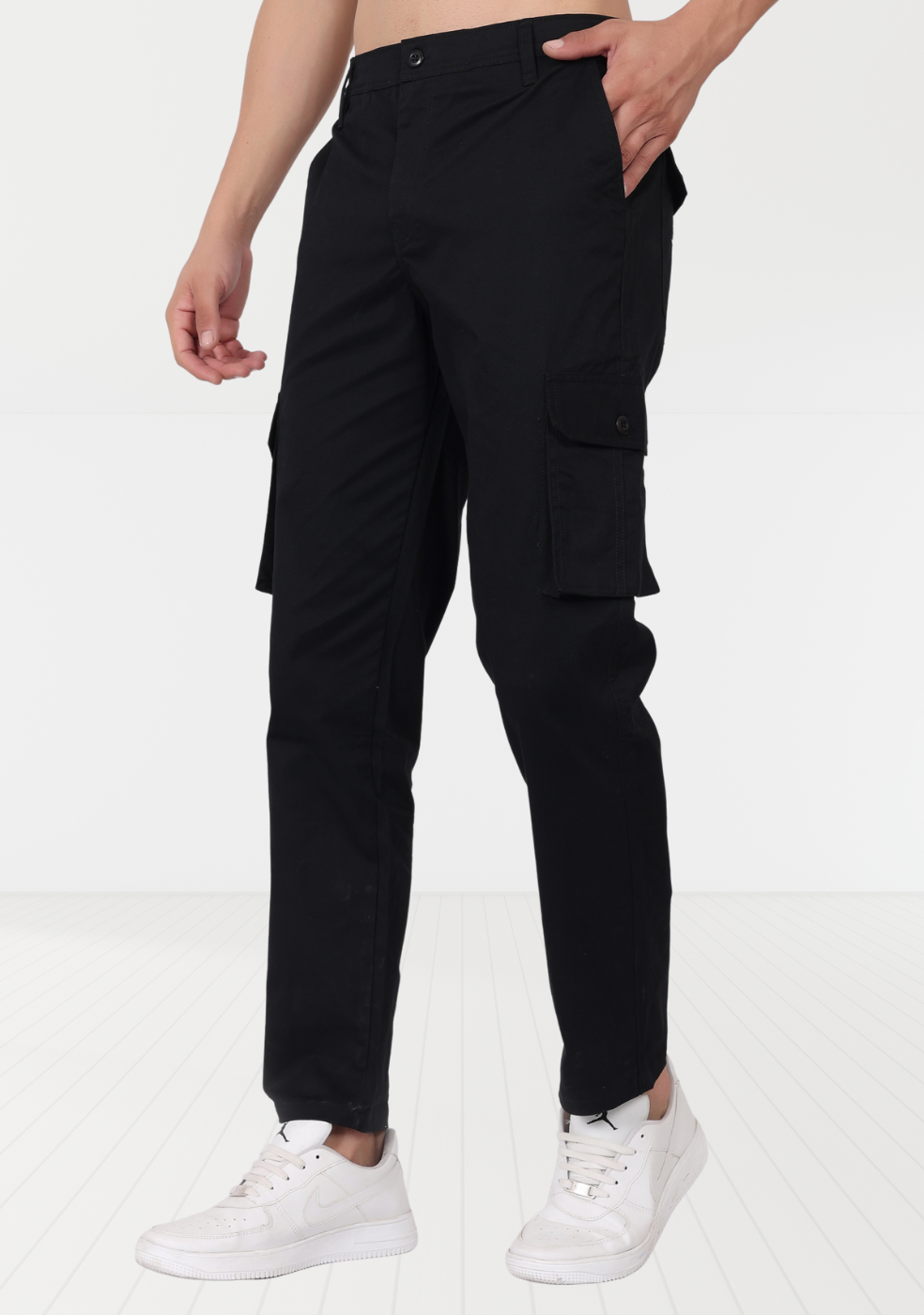 Men's Black Cargo Pants Regular Fit