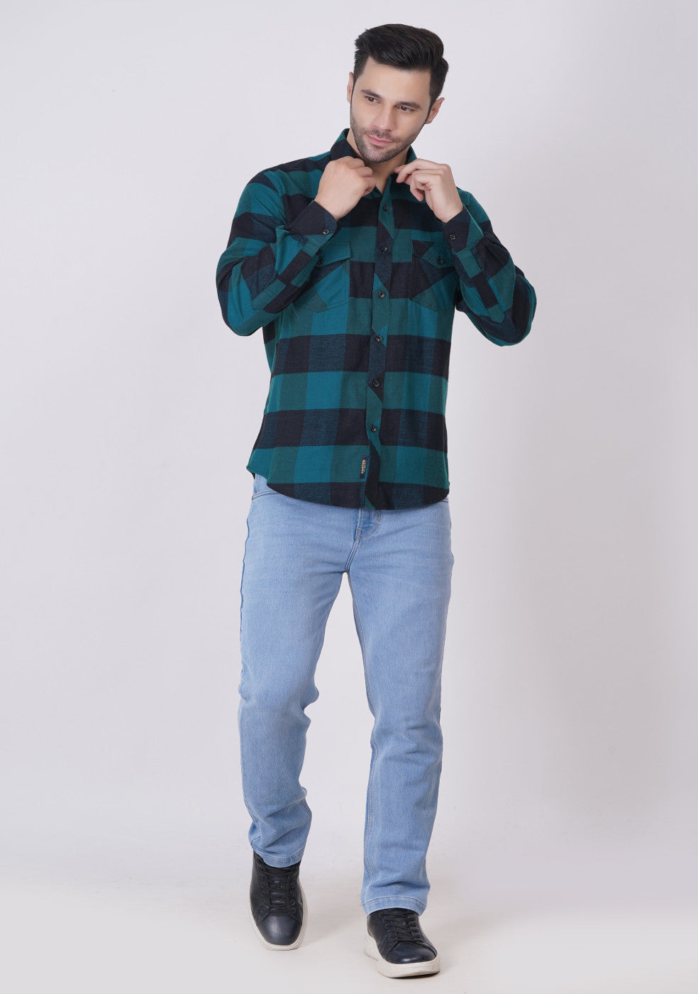 Green Checked Shirts For Men - ASHTOM