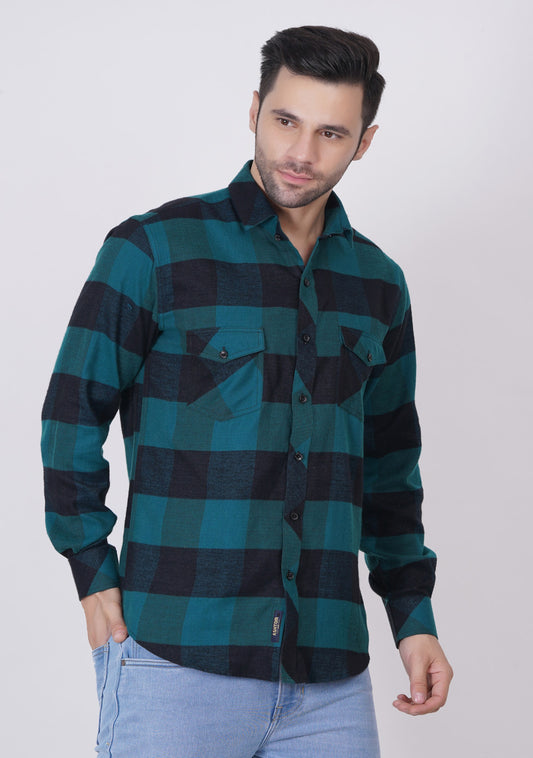 Green Checked Shirts For Men - ASHTOM