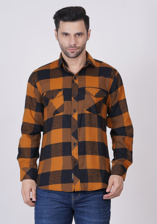 Light-Brown Checked Shirts For Men - ASHTOM