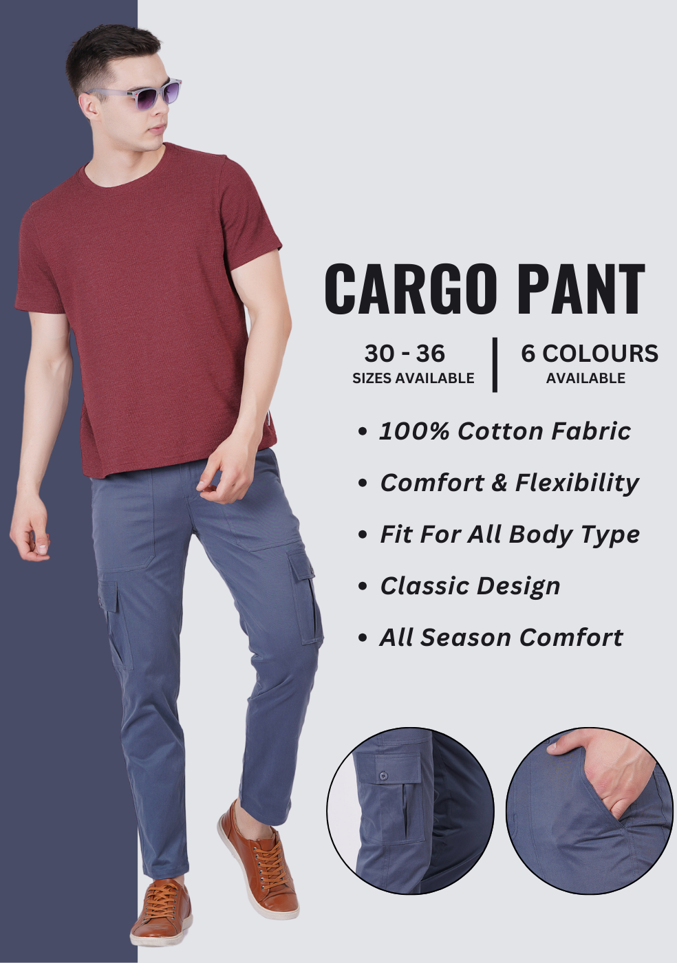 Men Regular fit Cargo Pant With Cross Pocket