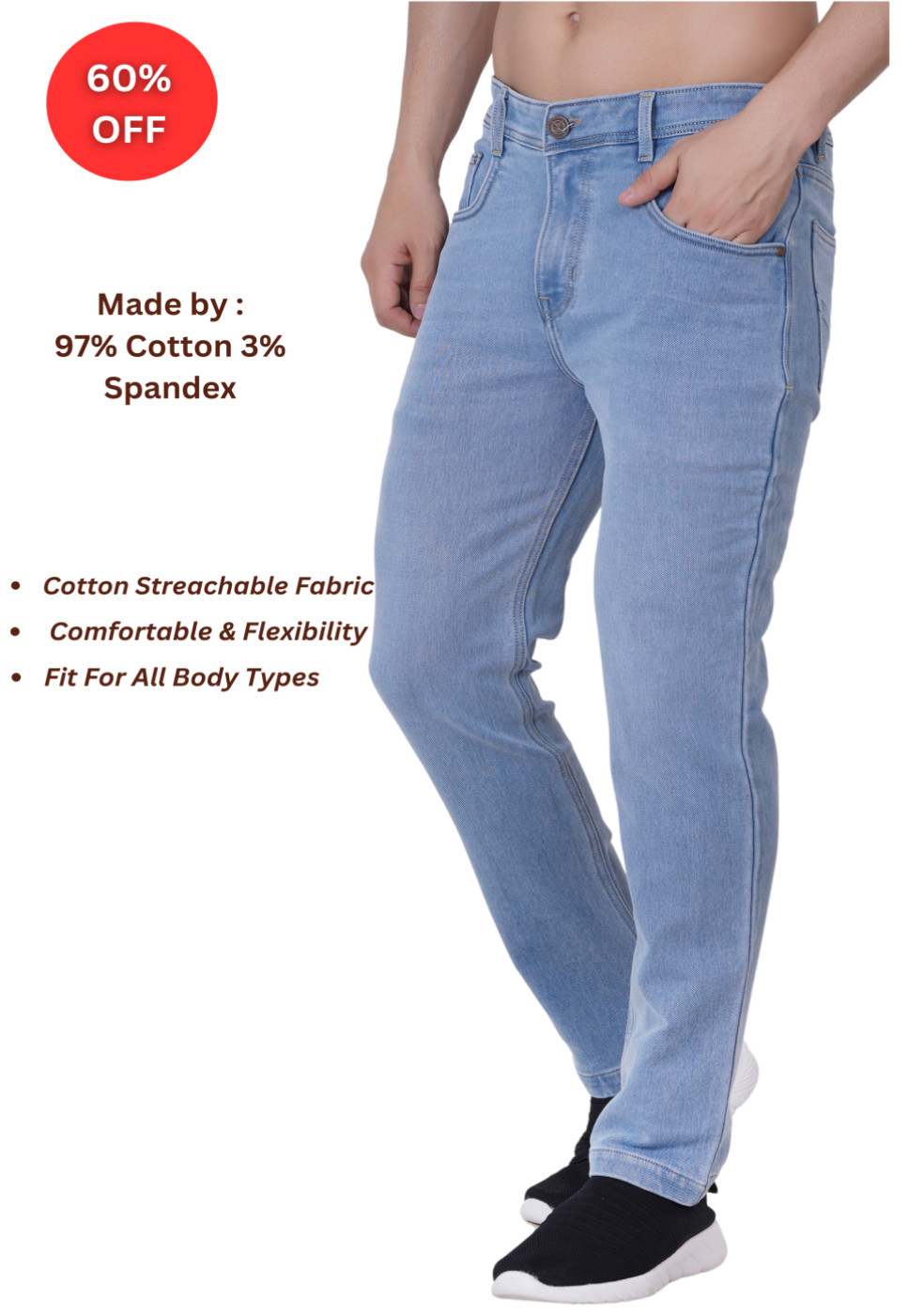 Denim Sky-Blue Jeans For Men