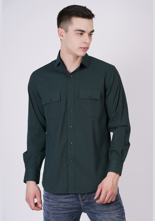 Men Double Pocket Popcorn Premium Green shirts