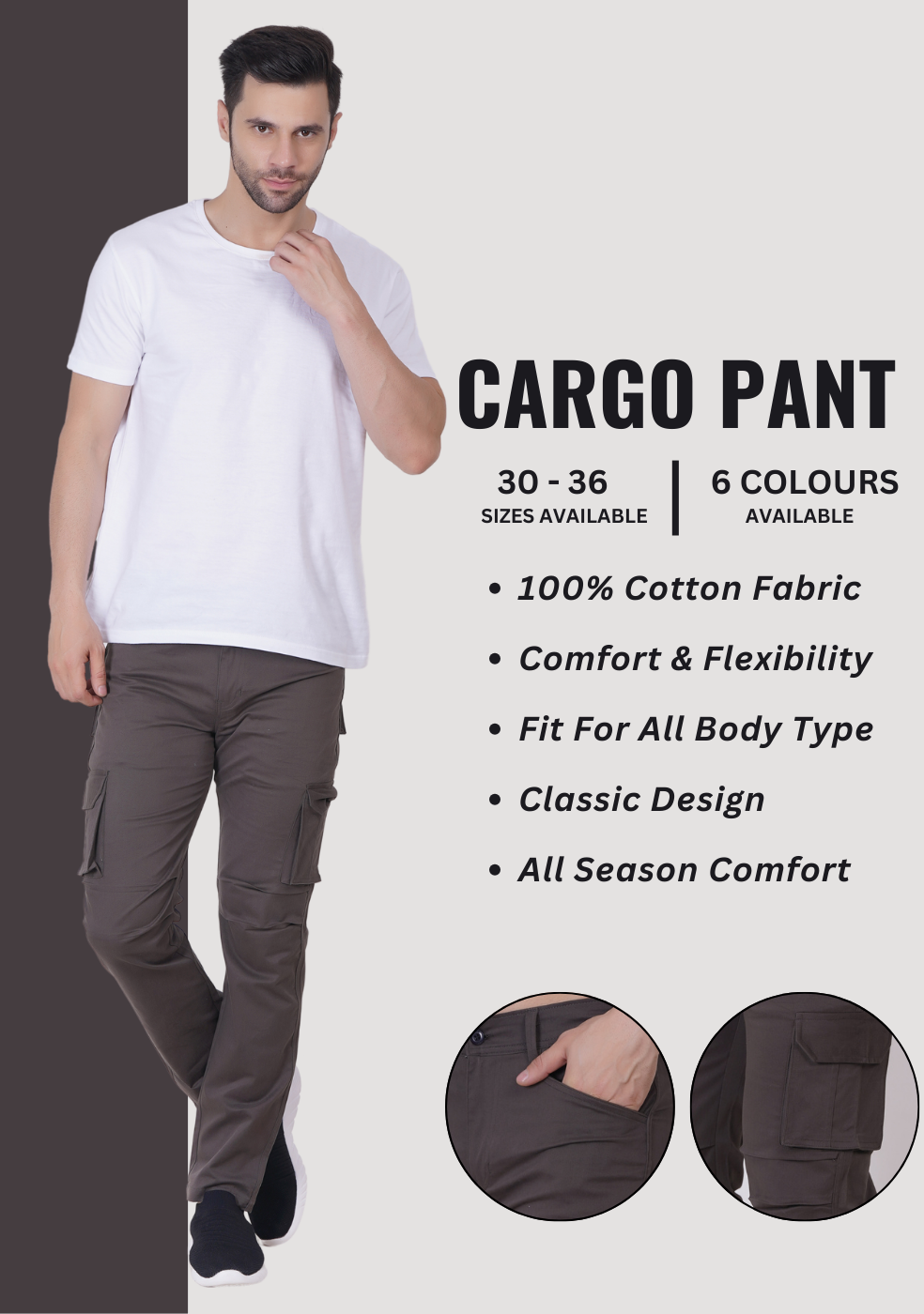 Men Regular fit Cargo Pant With Front Pocket - ASHTOM