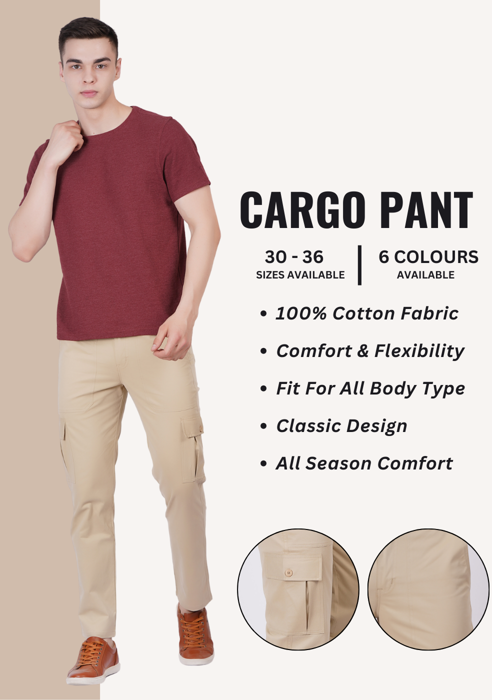 Men Regular fit Cargo Pant With Cross Pocket