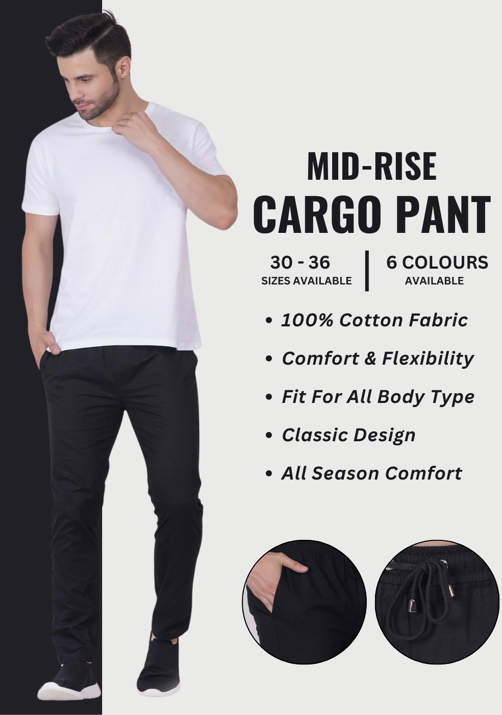 Men Mid-Rise Relaxed Fit Cargo Pants - ASHTOM