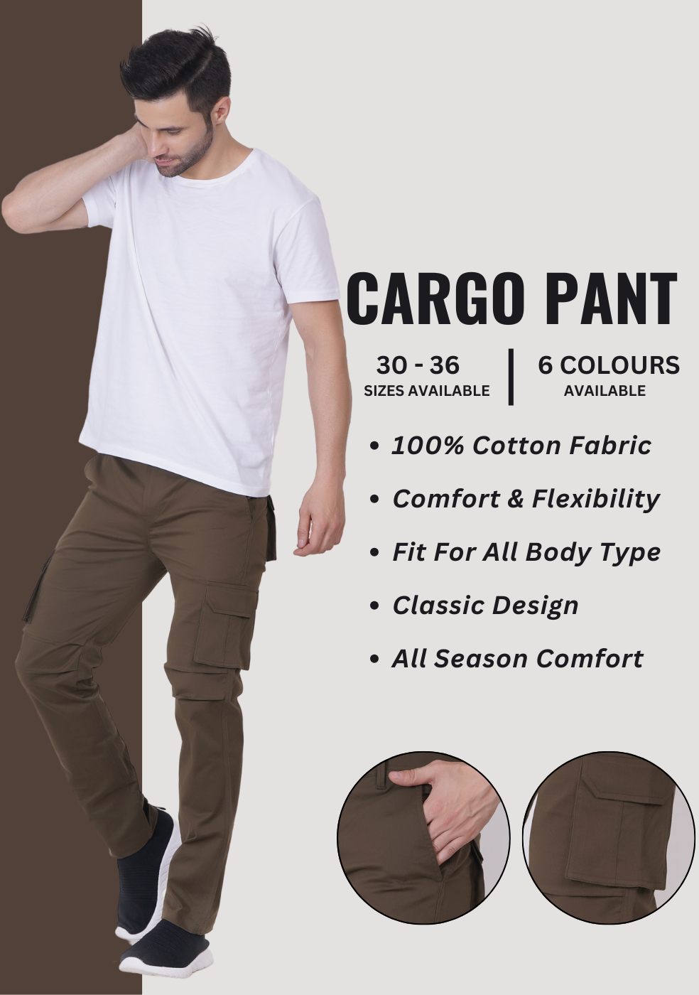 Men Regular fit Cargo Pant With Cross Pocket - ASHTOM